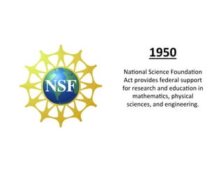 1950	
  
                     	
  
 Na;onal	
  Science	
  Founda;on	
  
 Act	
  provides	
  federal	
  support	
  
for	
  ...