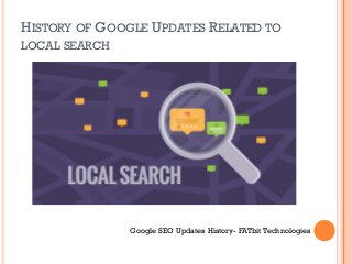 HISTORY OF GOOGLE UPDATES RELATED TO
LOCAL SEARCH
Google SEO Updates History- FATbit Technologies
 
