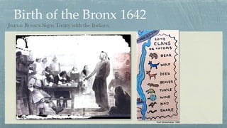 Birth of the Bronx 1642
Joanas Broncx Signs Treaty with the Indians.
Kurt Griesshaber 1962
 