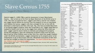 Slave Census 1755
Gabriel Legget II, (1698-1786) a patriot slaveowner in lower Westchester
County... was turned out of his...