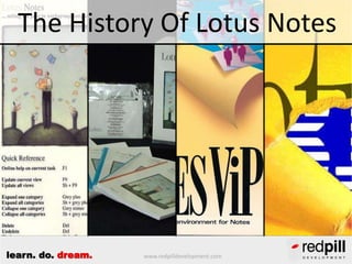 The History Of Lotus Notes

learn. do. dream.

www.redpilldevelopment.com

 