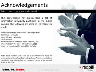 Acknowledgements
Good coders copy, great coders steal

This presentation has drawn from a lot of
information previously pu...