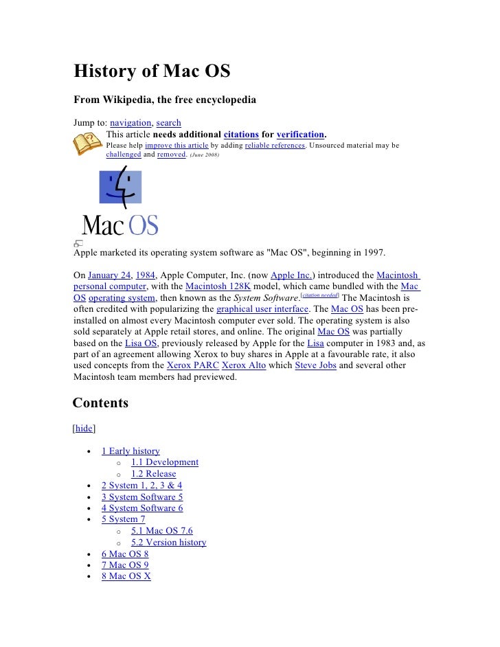 History Of Mac O S