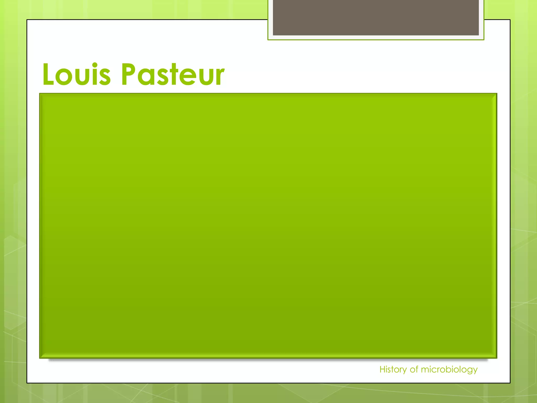 Louis Pasteur




                History of microbiology
 