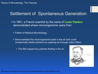 Settlement of Spontaneous Generation
 In 1861, a French scientist by the name of Louis Pasteur
demonstrated where microor...