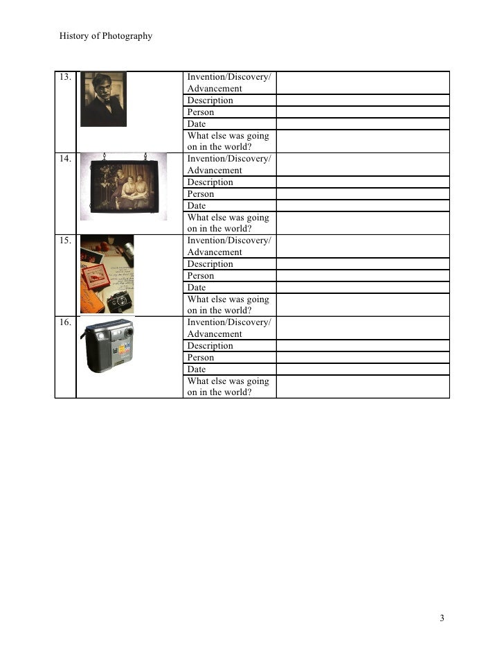 History of photo worksheet