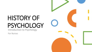 HISTORY OF
PSYCHOLOGYIntroduction to Psychology
For Nurses
 