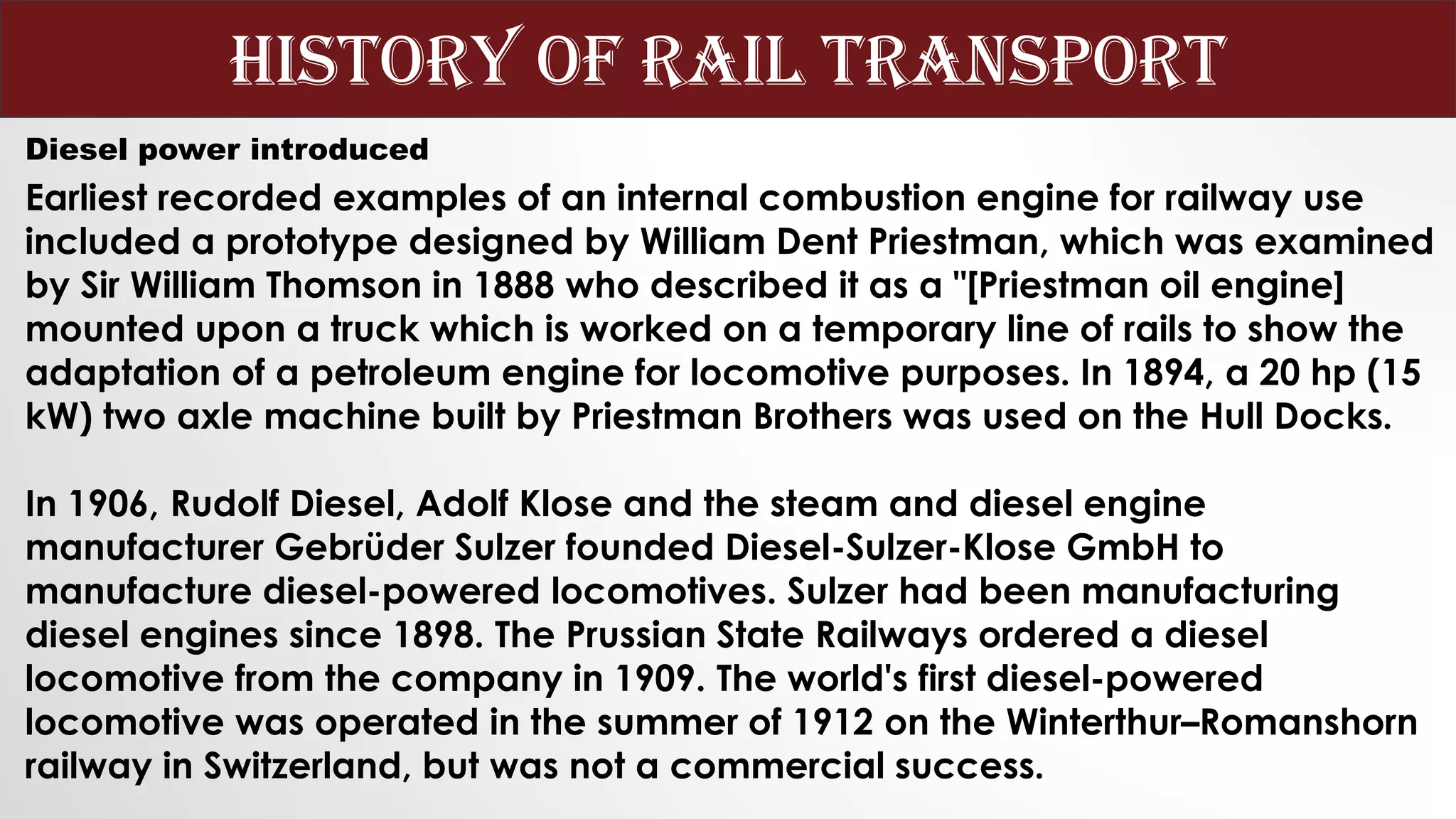 History of Railtransport PPT