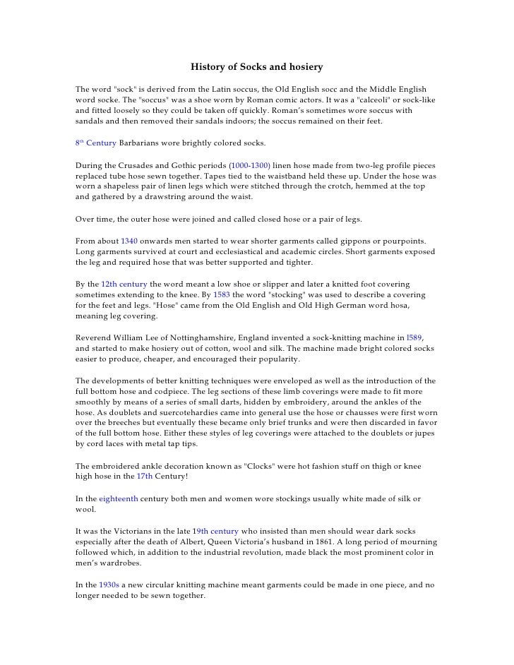 History Of Socks And Hosiery