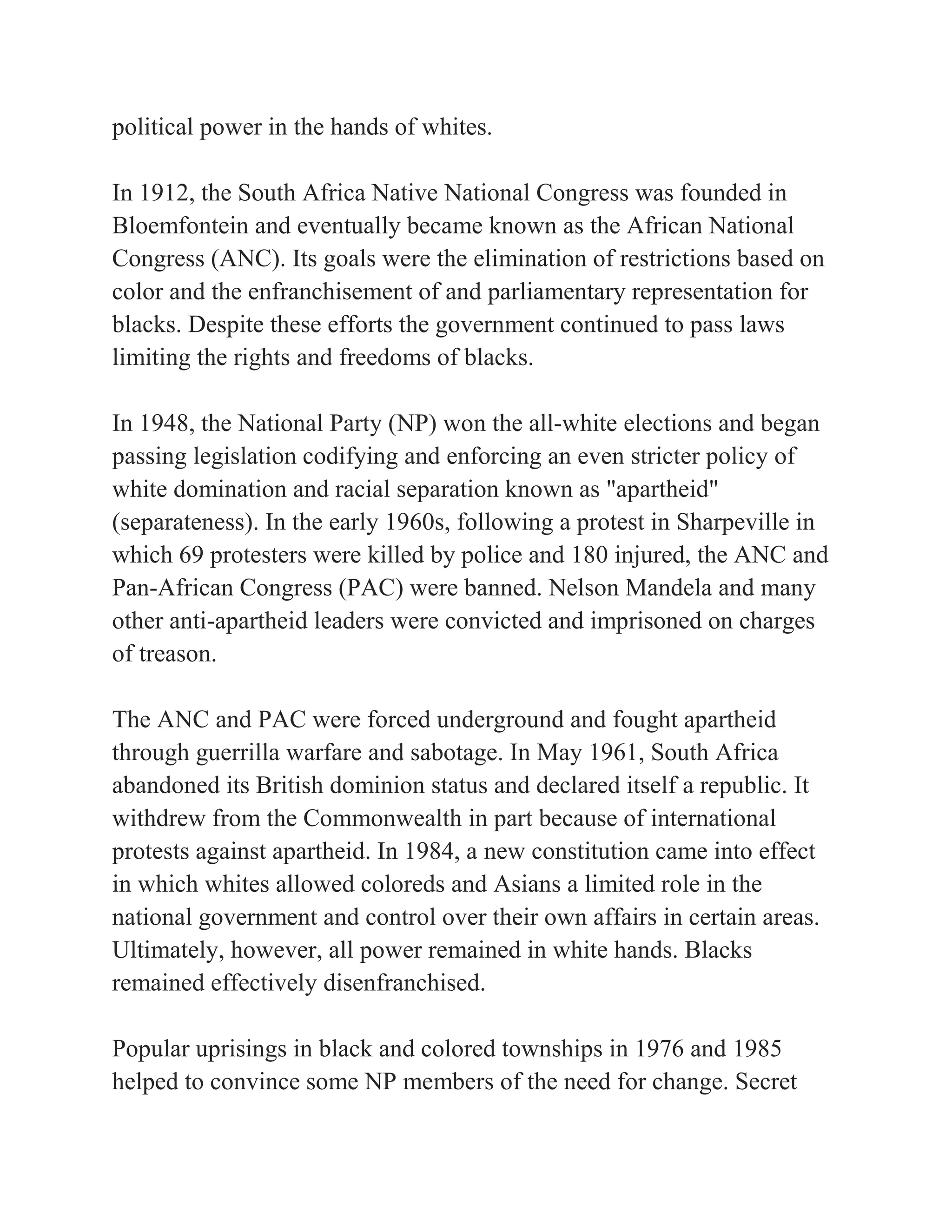 History of south africe