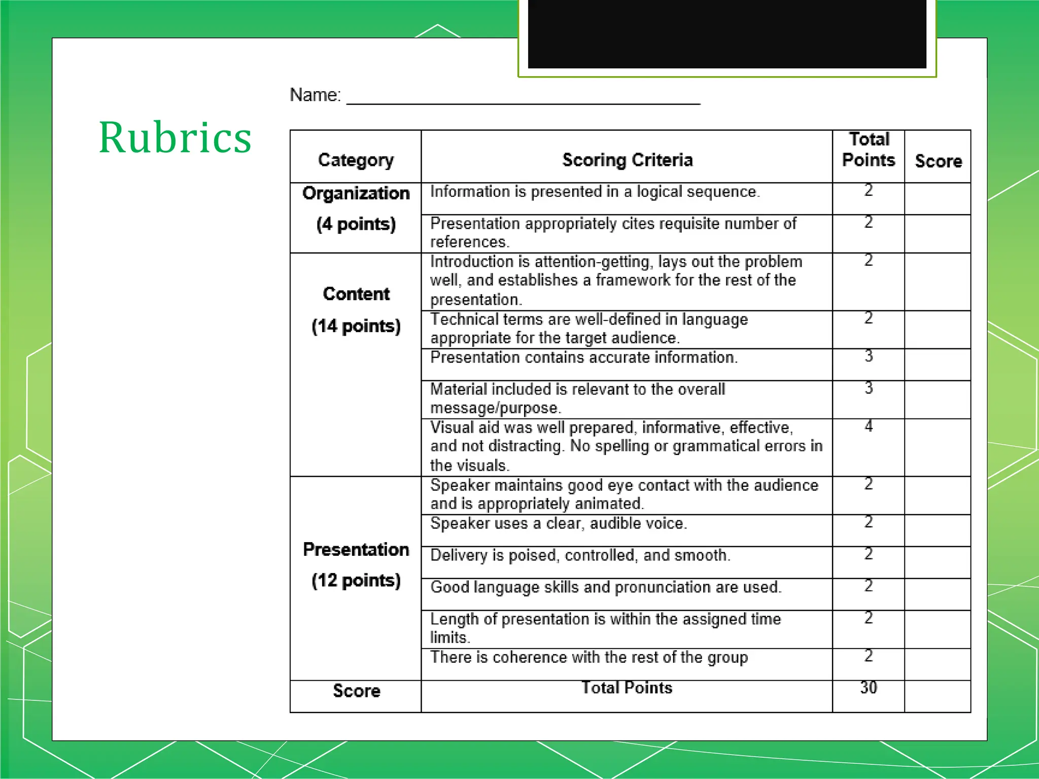 Rubrics
 