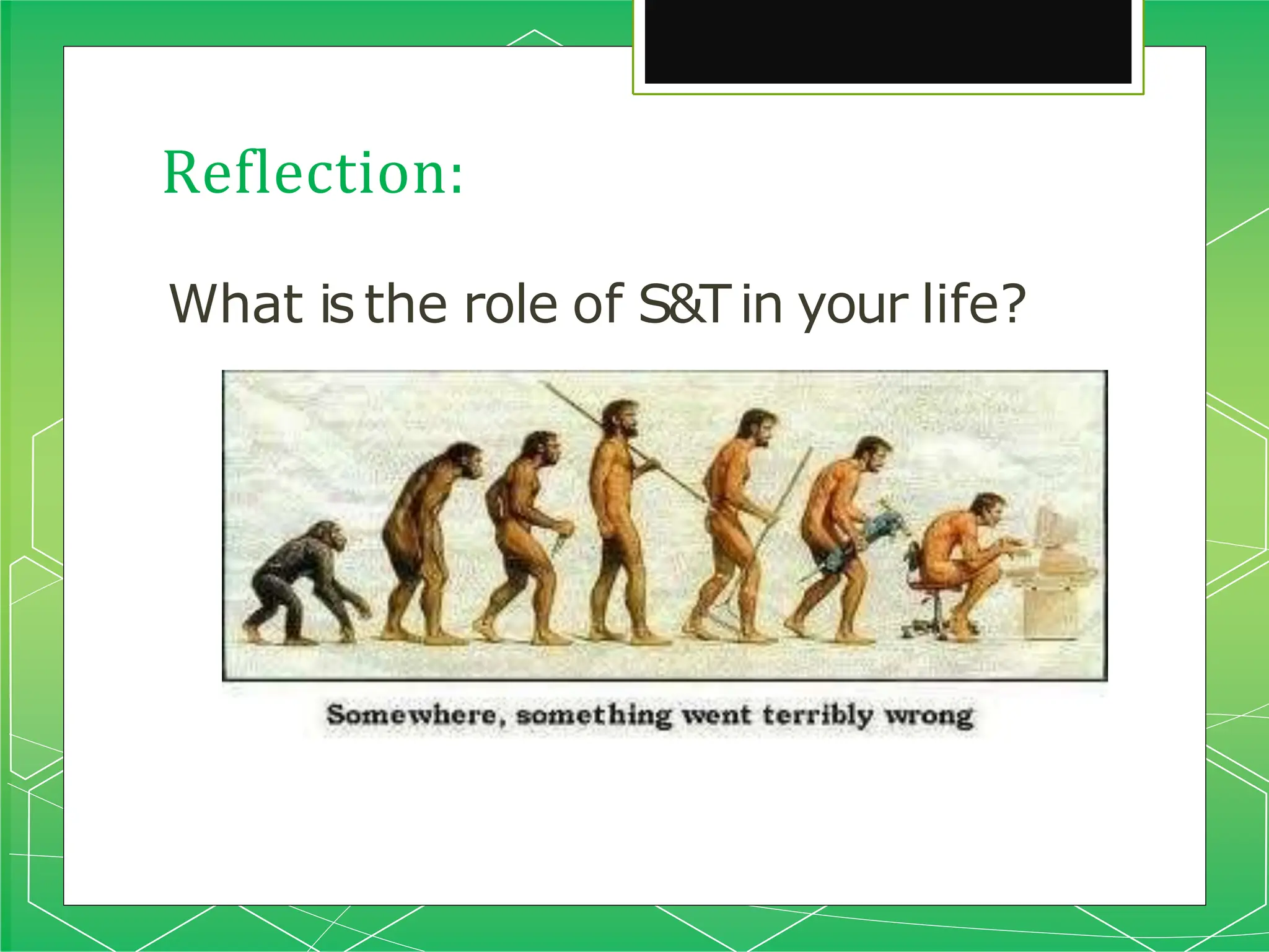 Reflection:
What is the role of S&Tin your life?
 