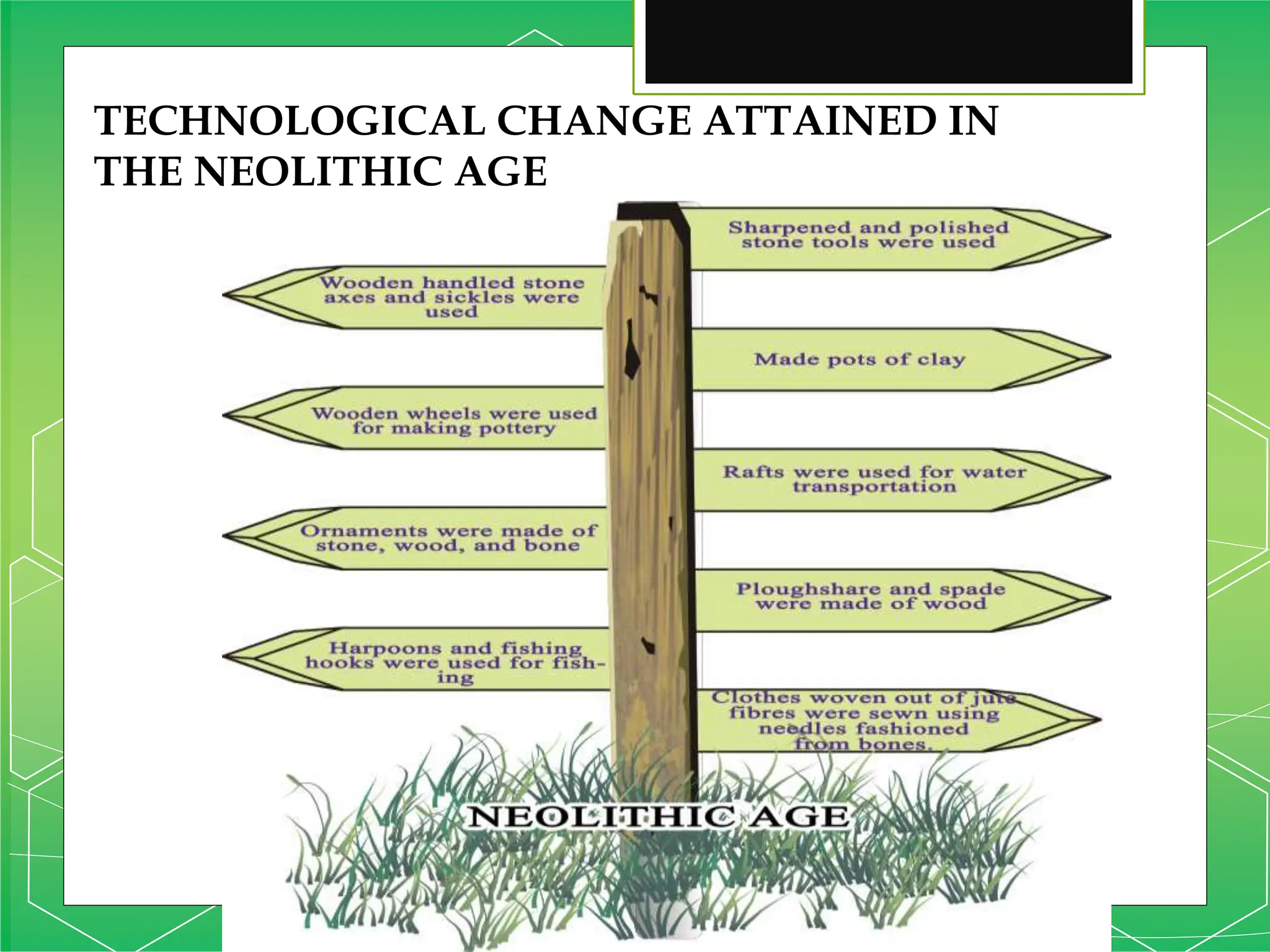 TECHNOLOGICAL CHANGE ATTAINED IN
THE NEOLITHIC AGE
 