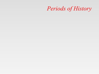 Periods of History
• Prehistory
• Ancient history
• Middle ages
• Modern age
• Contemporary age
 