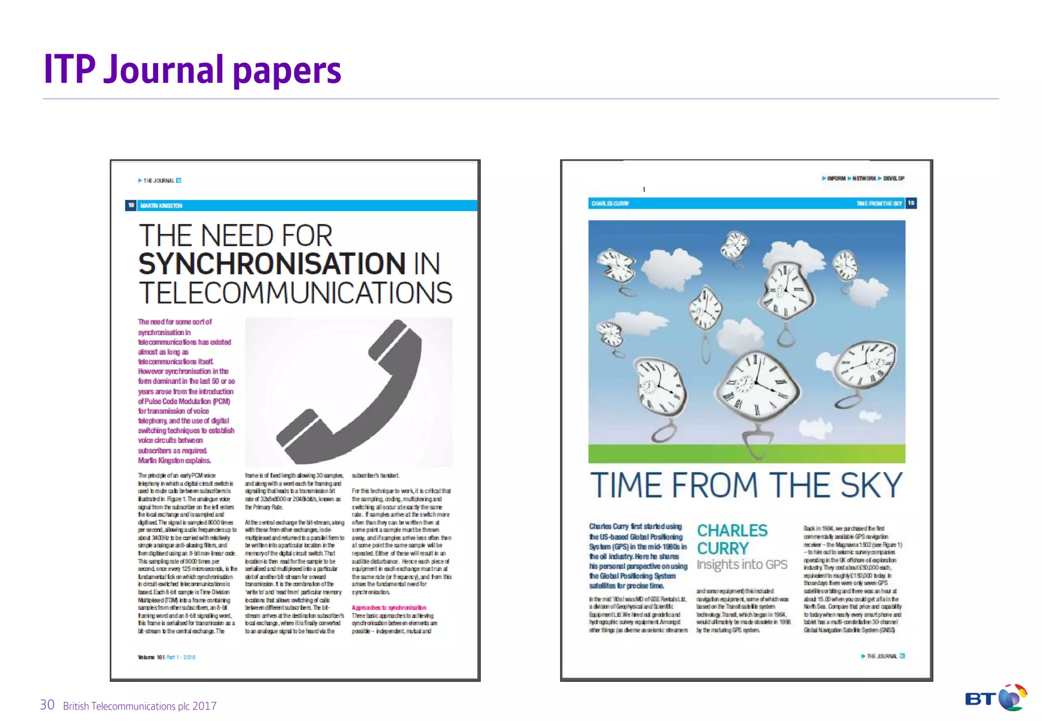 30 British Telecommunications plc 2017
ITP Journal papers
 