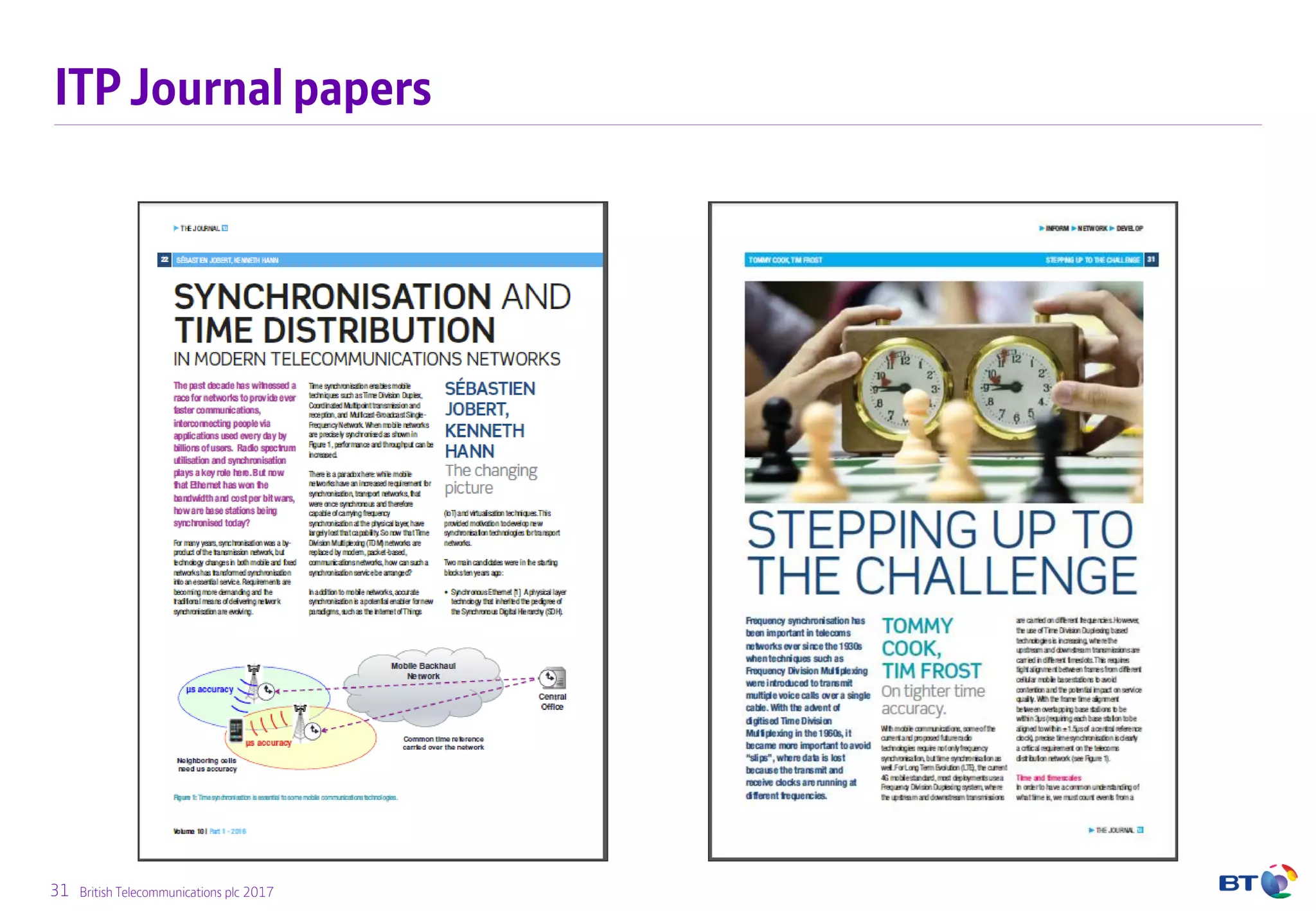 31 British Telecommunications plc 2017
ITP Journal papers
 