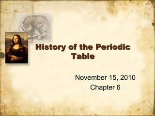 History of the Periodic
Table
November 15, 2010
Chapter 6
 