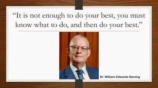 “It is not enough to do your best, you must
know what to do, and then do your best.”
Dr. William Edwards Deming
 