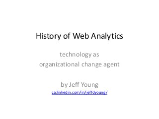 History of Web Analytics
technology as
organizational change agent
by Jeff Young
ca.linkedin.com/in/jeffdyoung/
 