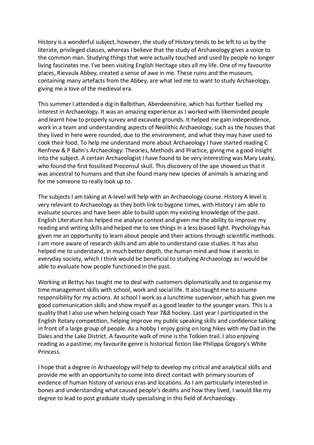 History personal statement