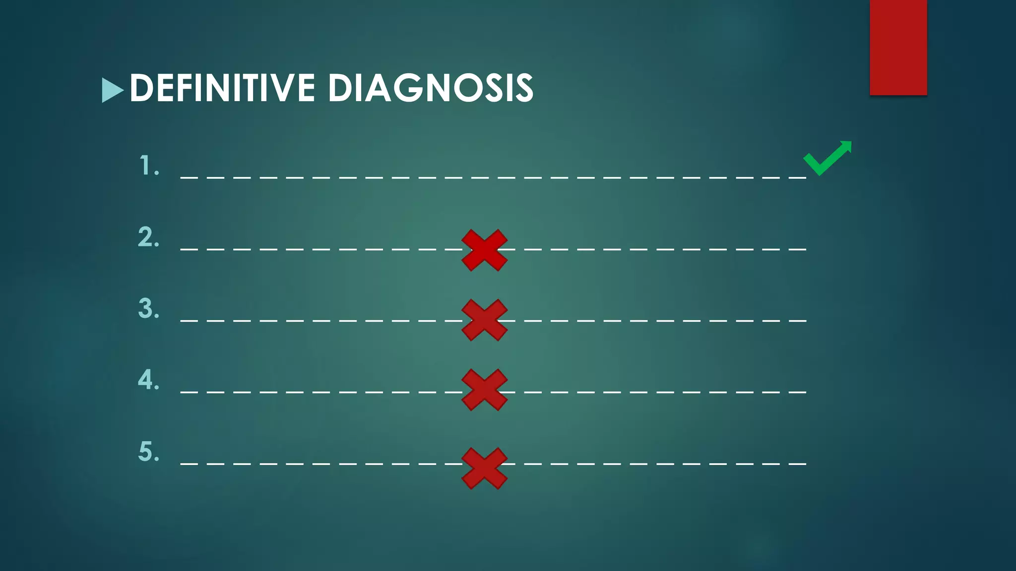DEFINITIVE DIAGNOSIS
1. _ _ _ _ _ _ _ _ _ _ _ _ _ _ _ _ _ _ _ _ _ _ _ _
2. _ _ _ _ _ _ _ _ _ _ _ _ _ _ _ _ _ _ _ _ _ _ _ _
3. _ _ _ _ _ _ _ _ _ _ _ _ _ _ _ _ _ _ _ _ _ _ _ _
4. _ _ _ _ _ _ _ _ _ _ _ _ _ _ _ _ _ _ _ _ _ _ _ _
5. _ _ _ _ _ _ _ _ _ _ _ _ _ _ _ _ _ _ _ _ _ _ _ _
 
