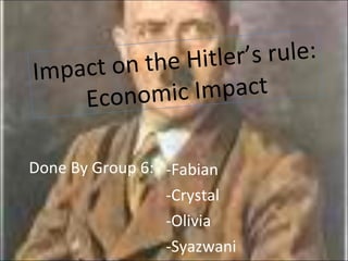 Done By Group 6: -Fabian  -Crystal -Olivia -Syazwani Impact on the Hitler’s rule: Economic Impact 