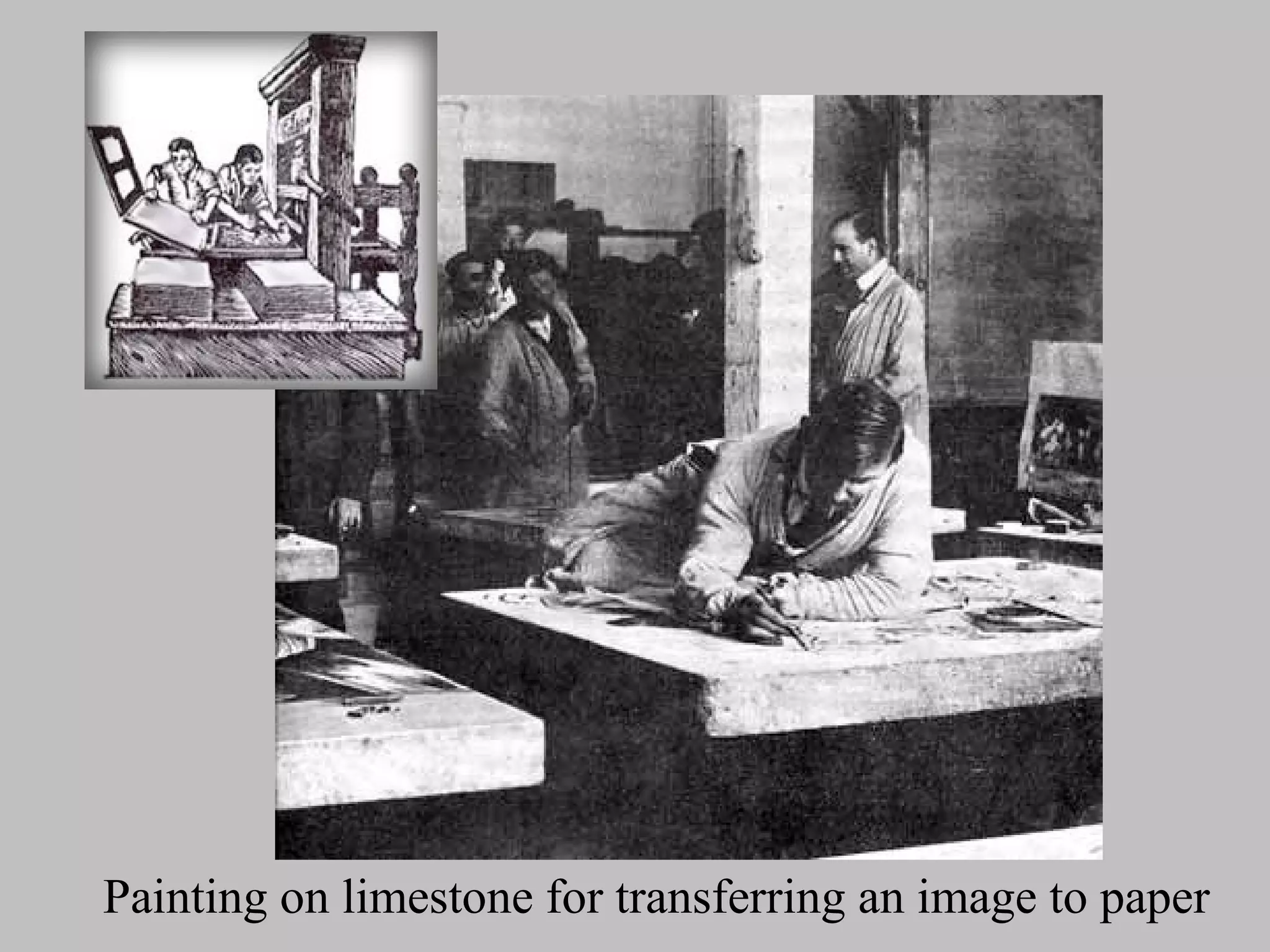 Painting on limestone for transferring an image to paper
 