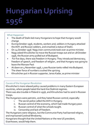 USSR – StalinRelationship changesAt Yalta relationships had been reasonable and they had been able to reach many decisions.Roosevelt had been sympathetic to communism so there had been some trust.At Potsdam the relations had fallen considerably however  they were still able to cooperate  on many decisions.Stalin had gone against his promise to offer free elections in eastern europe, misinterpreting what was meant by sphere of influence .Truman was much more hostile against communism than Roosevelt had been, raising the suspicion between the powers.The USSR was angry, as the USA had developed the Atomic bomb and not told Stalin about it.AgreementsThey still agreed on the division of Germany and Berlin into four sections between the USA, USSR, UK and France .The Nazi party was to be dissolved, and war criminals to be arrested and tried for their crimes.Germany would have free elections, freedom of speech, and free religion, like a capitalist country.Poland would have free electionsGermany was to pay reparations, most of this was to the USSR, as they suffered worse In the fighting of world war two.They all agreed to join the united nations so they could help retain the fragile state of peace.
