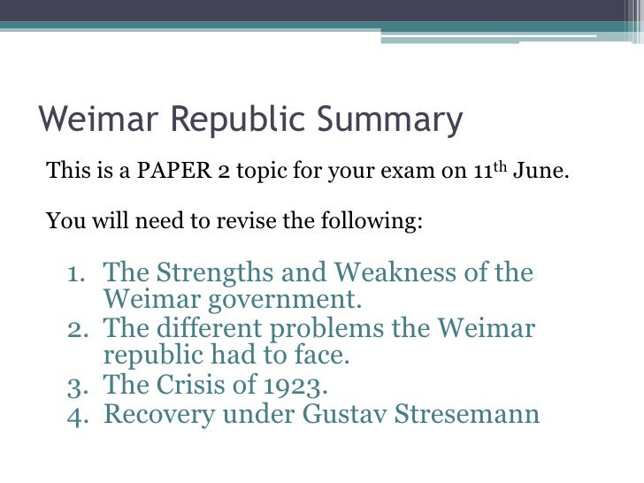 History Revision 4 Weimar Germany