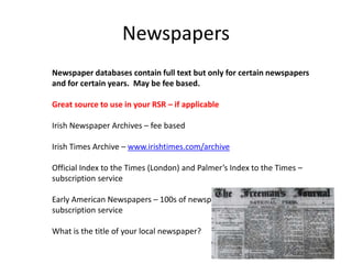 History rsr from the idea to sources history teachers of ireland ...