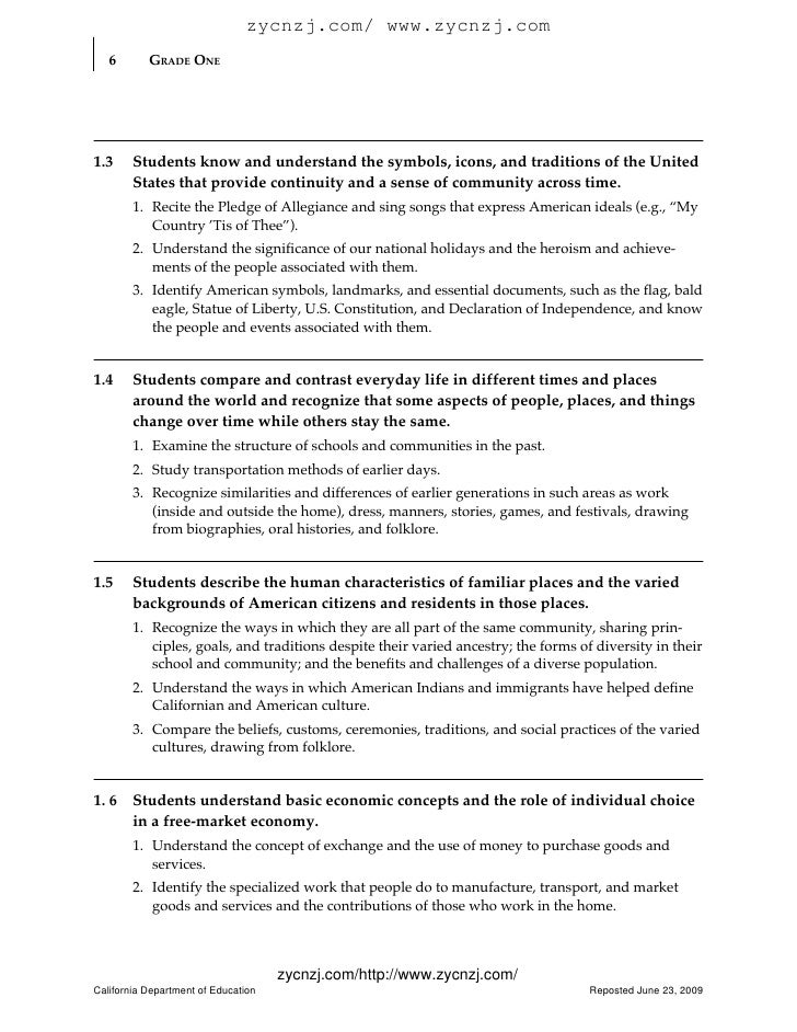 History social science content standards content standards (ca
