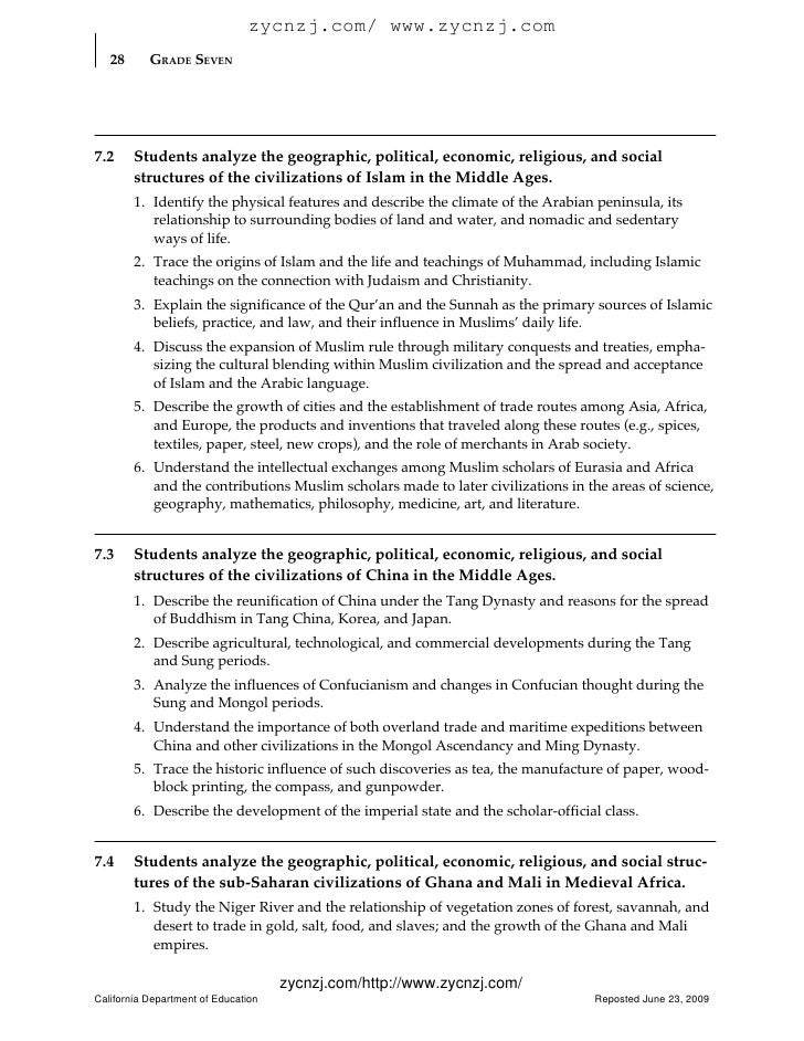History social science content standards content standards (ca