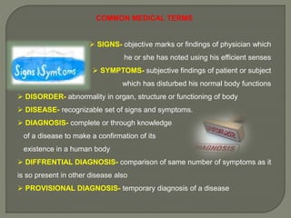 Sign Medical Term HISTORY TAKING AND EXAMINATION PROTOCOL | PPTX