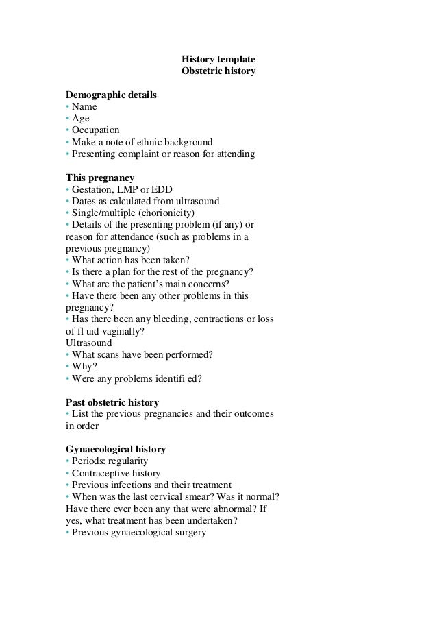 gynae history template Obstetrics and gynecology history | download table.