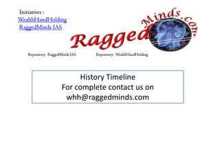 Initiatives :
WealthHandHolding
RaggedMinds IAS



   Repository: RaggedMinds IAS   Repository: WealthHandHolding




                          History Timeline
                     For complete contact us on
                      whh@raggedminds.com
 