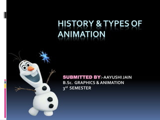 HISTORY &TYPES OF
ANIMATION
SUBMITTED BY:-AAYUSHI JAIN
B.Sc. GRAPHICS & ANIMATION
3rd SEMESTER
 