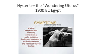 Hysteria – the “Wondering Uterus”
1900 BC Egypt
 
