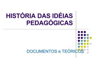 HISTÓRIA DAS IDÉIAS PEDAGÓGICAS DOCUMENTOS e TEÓRICOS 