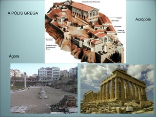 A PÓLIS GREGA
Acrópole
Ágora
 