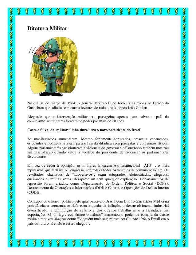 Texto Com Atividades Sobre A Ditadura Militar No Brasil