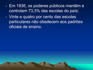 Para suprir a falta de professores institui-se o Método Lancaster, ou do "ensino mútuo", onde um aluno treinado (decurião) ensina um grupo de dez alunos (decúria) sob a rígida vigilância de um inspetor.Em 1826 um Decreto institui quatro graus de instrução: Pedagogias (escolas primárias), Liceus, Ginásios e Academias;
