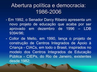 Vinte e quatro por cento das escolas particulares não obedecem aos padrões oficiais de ensino. Estado Novo:1937-1945A nova Constituição é outorgada em 10 de novembro de 1937 – “a Polaca”;
