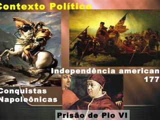 Contexto Político Conquistas Napoleônicas Prisão de Pio VI Independência americana 1776 
