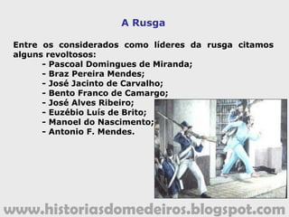 www.historiasdomedeiros.blogspot.com
Concurso SEDUC 2017 - História de Mato Grosso.
Ao fim do século XVIII, o escasseamento das jazidas de ouro foi seguido
pela recuperação das atividades no setor agrícola.
A pecuária, que ocorria no sistema extensivo, estava voltada ao
abastecimento interno. No século XVIII, a fazenda que mais se destacou na
criação do gado foi a Fazenda Jacobina, em Cáceres.
Além das monções (expedições comerciais), o abastecimento das minas se
deu também através do desenvolvimento de uma agricultura de subsistência,
situadas em núcleos populacionais localizados nas proximidades de Cuiabá,
como por exemplo, Serra Acima (Chapada) e Rio Abaixo (Santo Antônio do
Leverger).
Nessas localidades eram produzidos arroz, feijão, milho, mandioca,
entretanto, a cana-de-açúcar foi o produto mais significativo para a
população.
O governo metropolitano tinha como atrativo somente o ouro, e por isso
proibiu a instalação de engenhos na região. Porém a determinação não foi
obedecida, pois a cana-de-açúcar dava aos habitantes o açúcar, que produz
energia para o trabalho, o melado que combate a anemia, que vitimava a
população, e a cachaça que era usada como uma maneira de mitigar o
sofrimento da vida dura no sertão. Assim às margens do rio Cuiabá e em
Serra Acima surgiram os nossos primeiros engenhos.
 