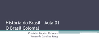 História do Brasil – Aula 01
O Brasil Colonial
Cursinho Popular Unioeste
Fernanda Caroline Stang
 