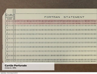 Cartão Perfurado
       (Hollerith, 1890)

sexta-feira, 16 de março de 2012
 
