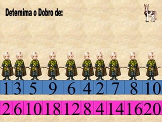 Deternima o Dobro de: 1 2 3 4 5 6 7 8 9 2 6 10 10 18 12 8 4 14 16 20 
