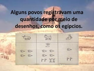 Alguns povos registravam uma
    quantidade por meio de
  desenhos, como os egípcios.
 