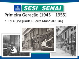 Primeira Geração (1945 – 1955)
• ENIAC (Segunda Guerra Mundial-1946)
 