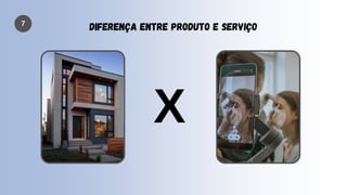 7
DIFERENÇA ENTRE PRODUTO E SERVIÇO
X
 